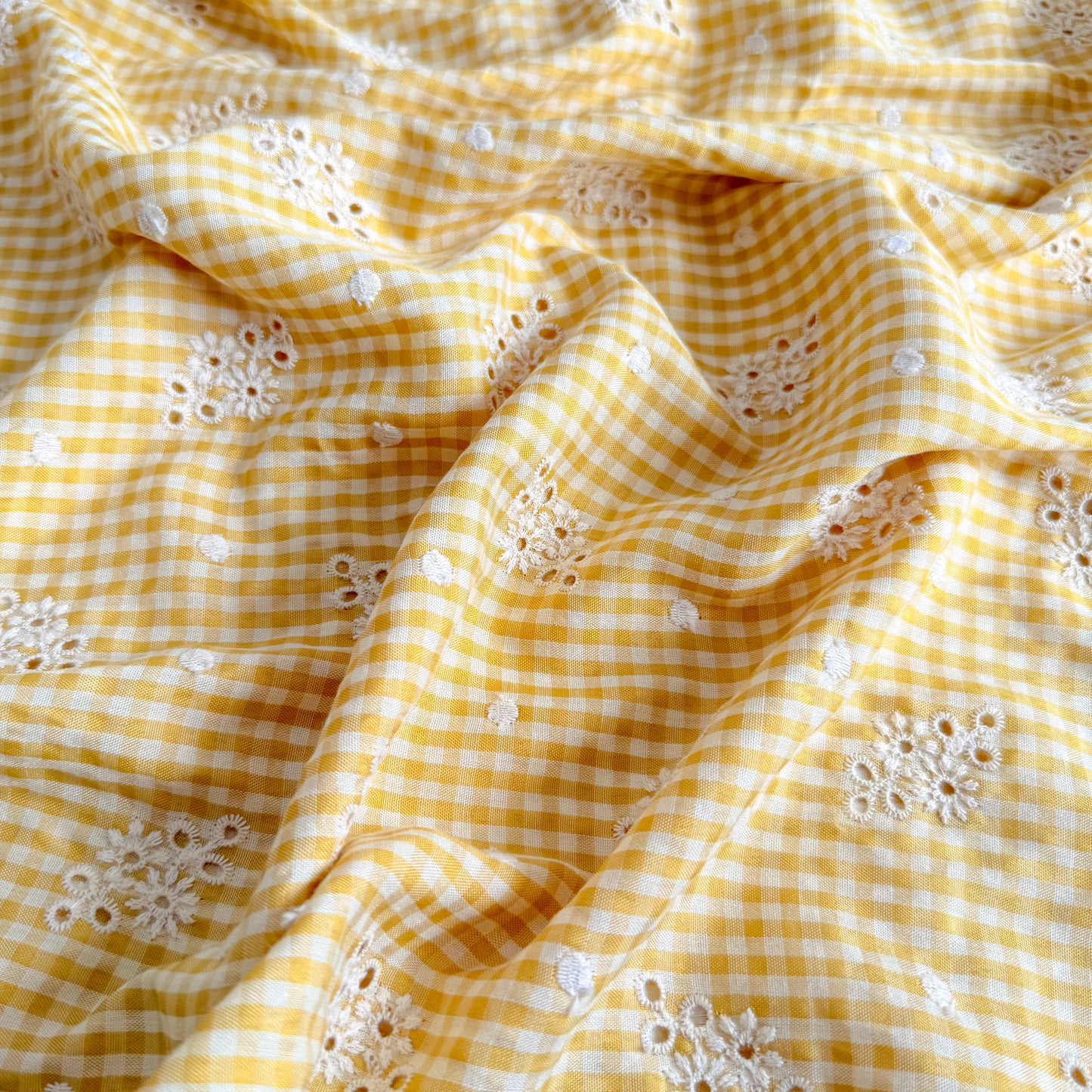Cotton Embroidered Gingham Lemon Butter - GT 2247