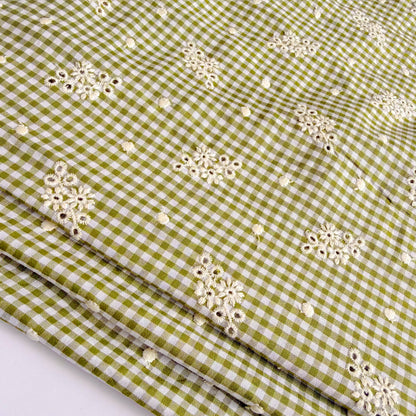 Cotton Embroidered Gingham Matcha Picnic - GT 2251
