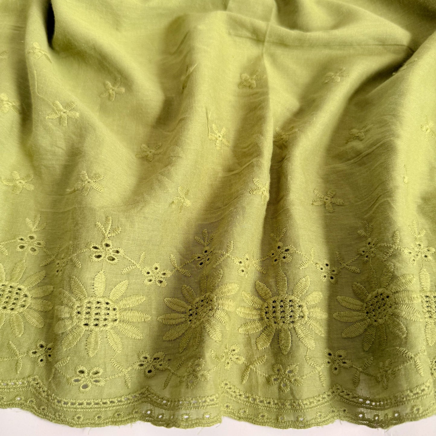 Cotton Schiffli Embroidery Daisy Lime - GT 2248
