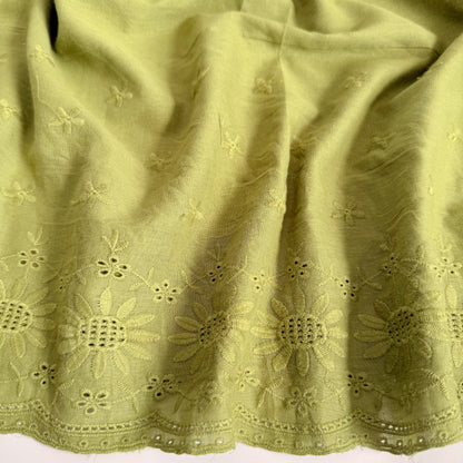 Cotton Schiffli Embroidery Daisy Lime - GT 2248