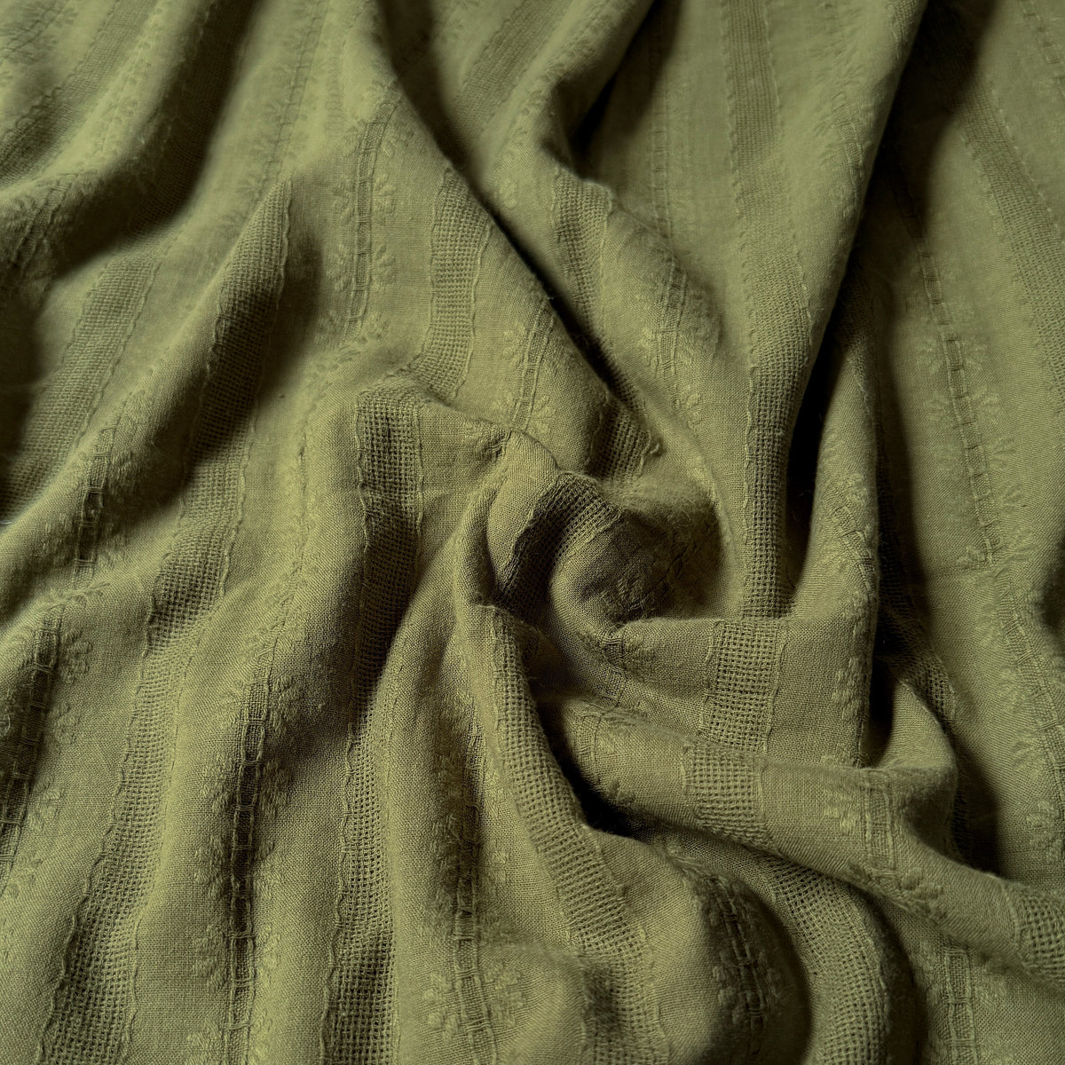 Cotton Dobby Embroidered Olive Trails - GT 2171