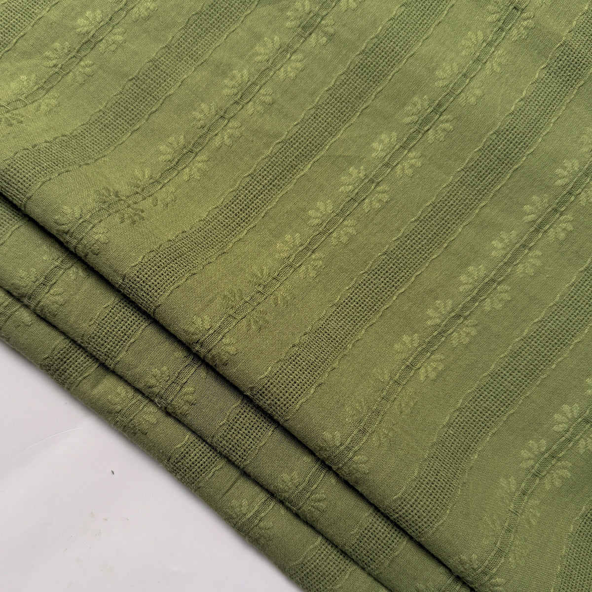 Cotton Dobby Embroidered Olive Trails - GT 2171