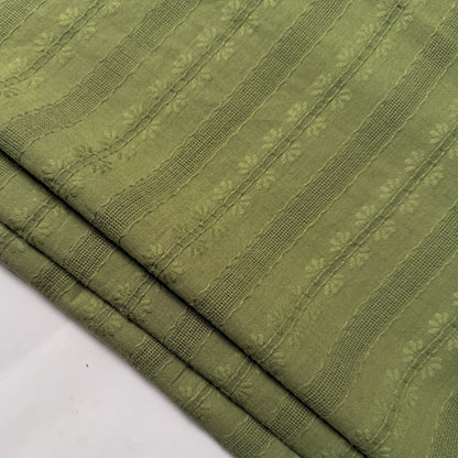 Cotton Dobby Embroidered Olive Trails - GT 2171
