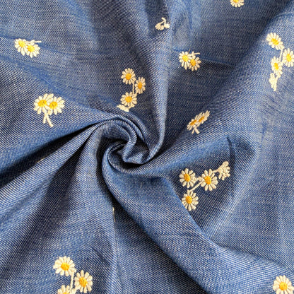 Embroidered Cotton Chambray Daisy Diaries - GT 2275