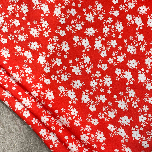 Eco Rayon Adore - Chic White Floral Clusters on Divine Rich Red - GT 36