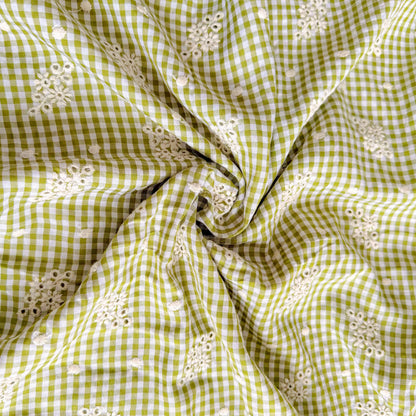 Cotton Embroidered Gingham Matcha Picnic - GT 2251