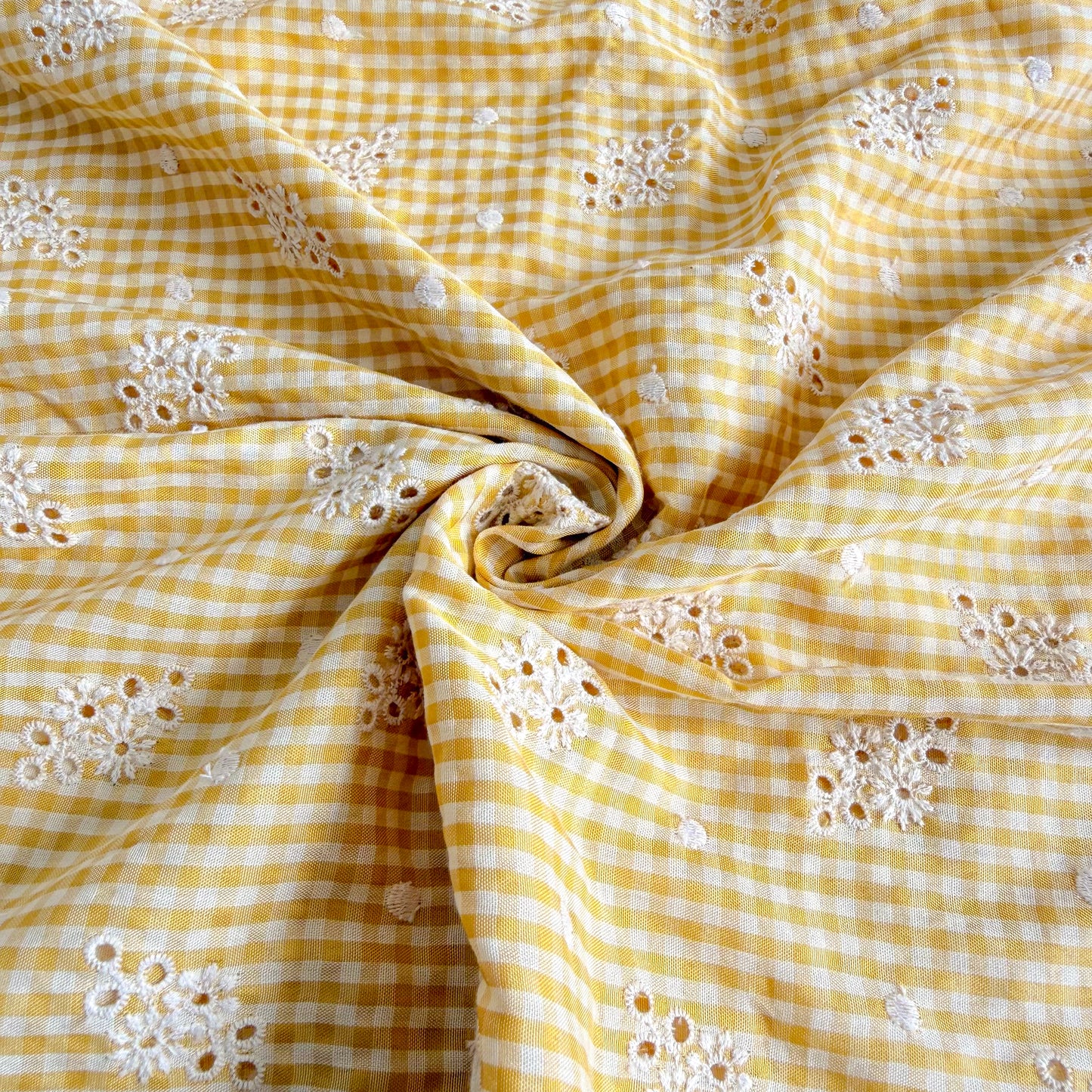 Cotton Embroidered Gingham Lemon Butter - GT 2247