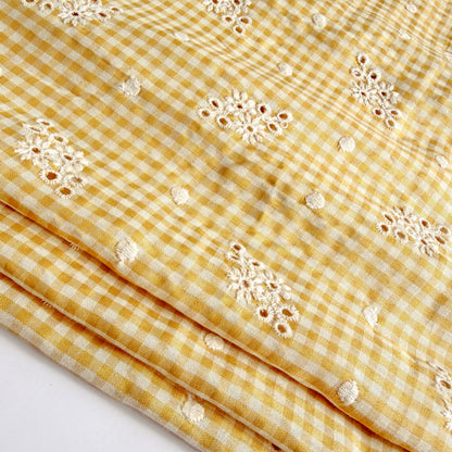 Cotton Embroidered Gingham Lemon Butter - GT 2247