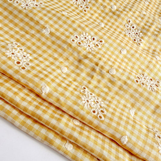 Cotton Embroidered Gingham Lemon Butter - GT 2247