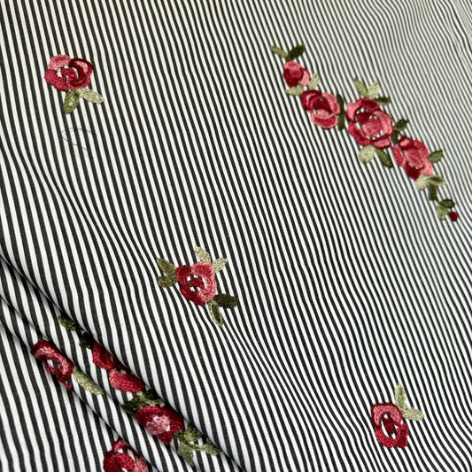 Embroidered Cotton Mixed Slub Striped Blossom - CLP 212