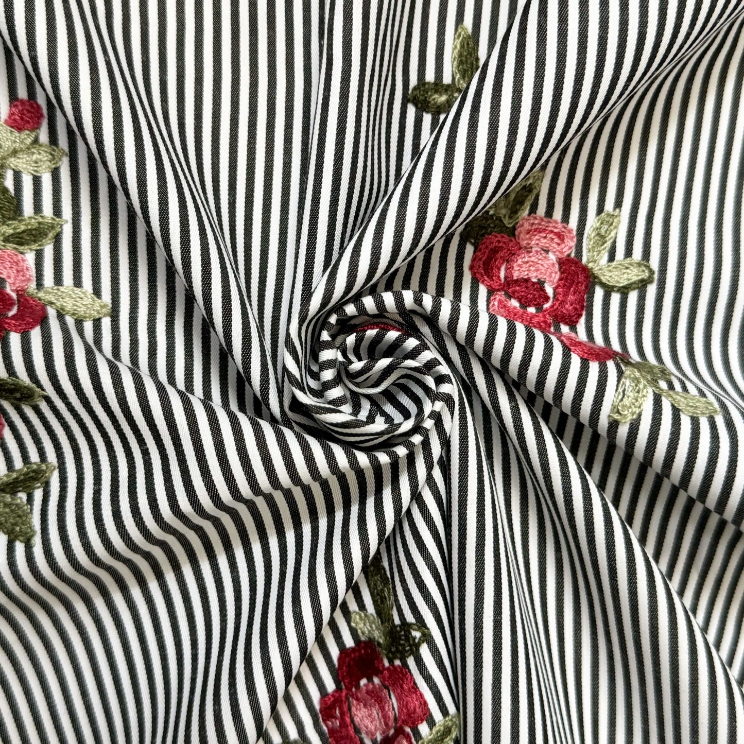 Embroidered Cotton Mixed Slub Striped Blossom - CLP 212