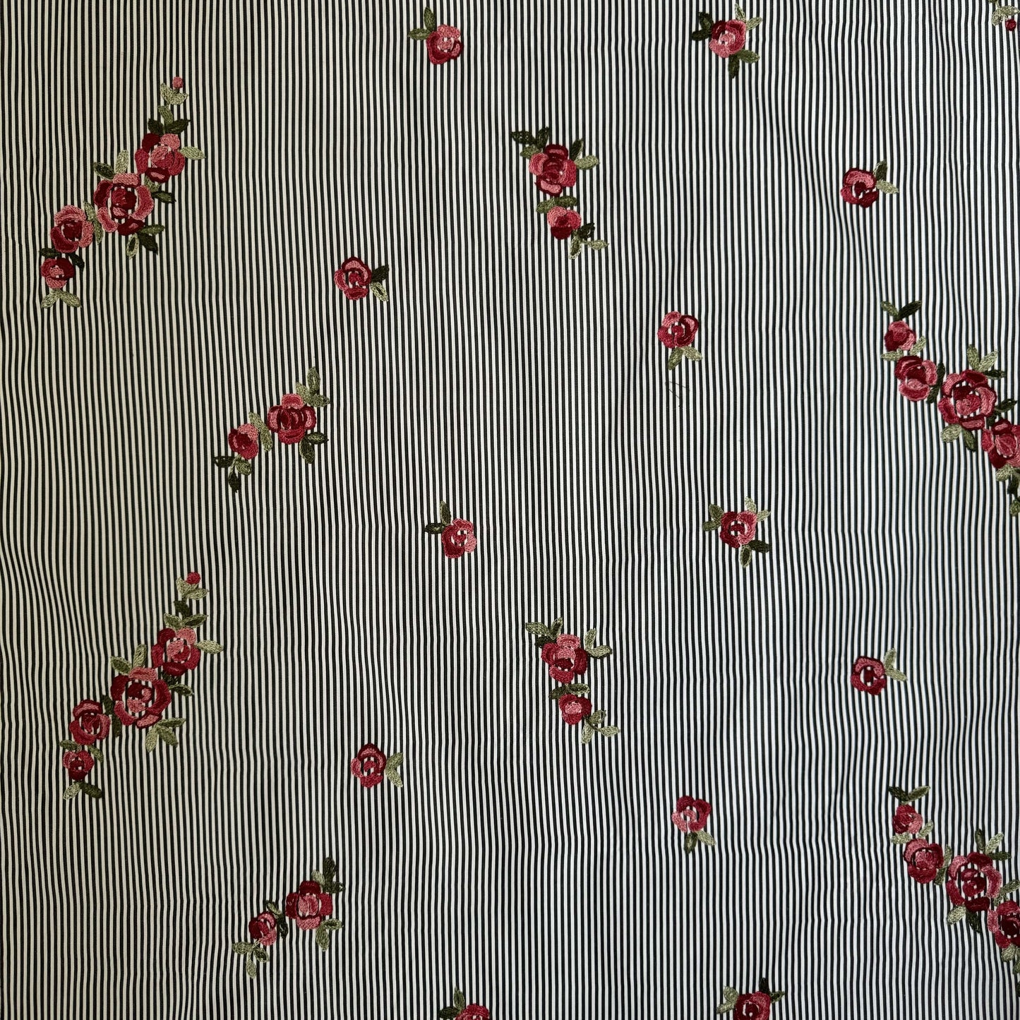 Embroidered Cotton Mixed Slub Striped Blossom - CLP 212