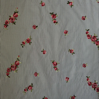 Embroidered Cotton Mixed Slub Striped Blossom - CLP 212