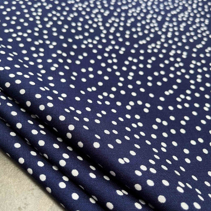 20s Rayon Indigo Fleck- Pure White Polka Dots Scattered on Sharp Steel Navy Blue Fabric - PR 1004